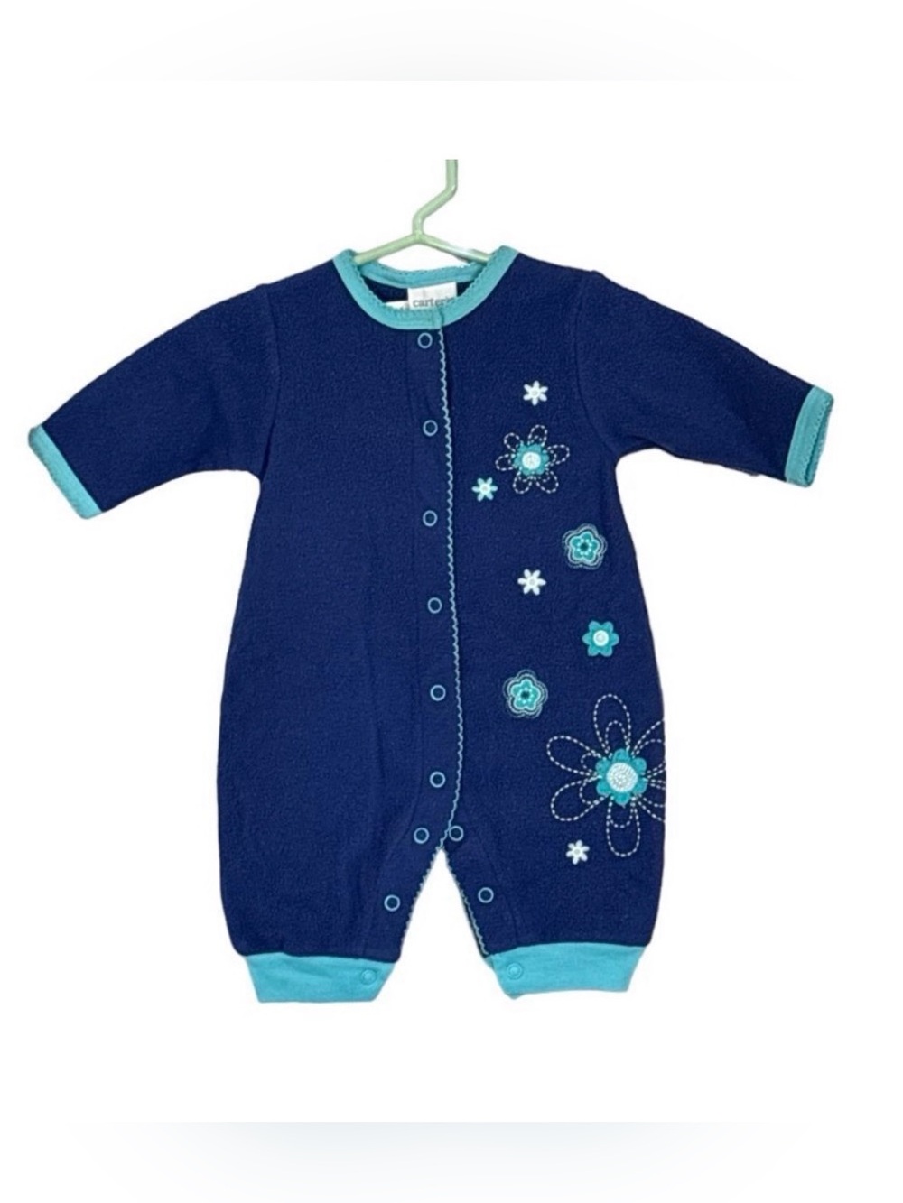 Carter's | Infant Girls Blue Floral Soft Fleece Jumpsuit Romper 0-3M